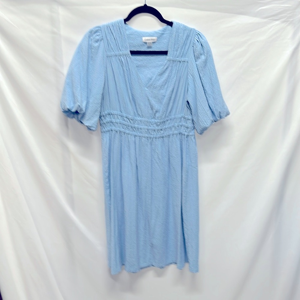 👗 Crepe Dress Light Blue Calvin Klein Puff Sleeves